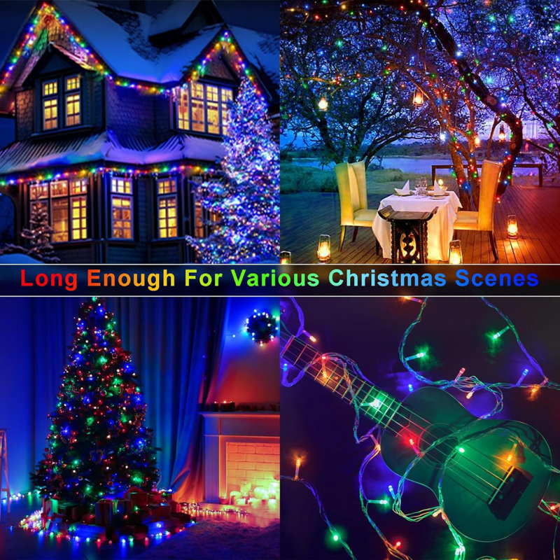 The Holiday Aisle 200 ft 500 LED Christmas Lights Outdoor Decorations 11 Modes Fairy Lights Waterproof Timer Clear Wire String Lights for Outside House Tree Patio Yard